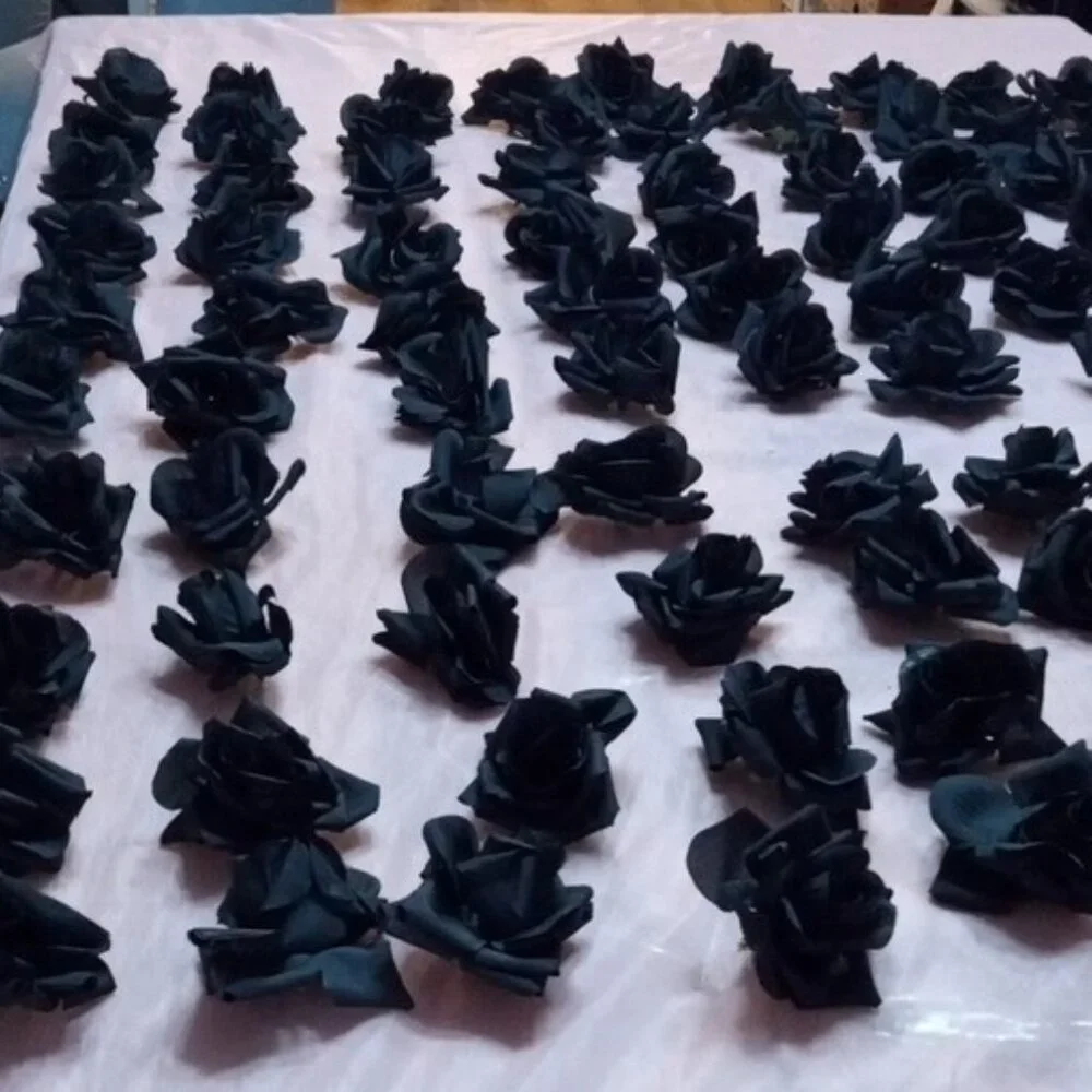 100 Elegant Black Faux Silk Rose Heads